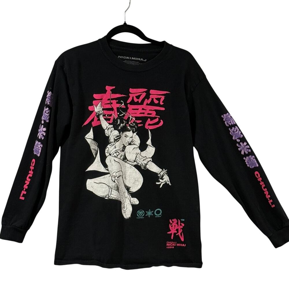 Nicki Minaj Chun-Li Long Sleeve Graphic Tee Black Rap Merch Streetwear Tour Sz M